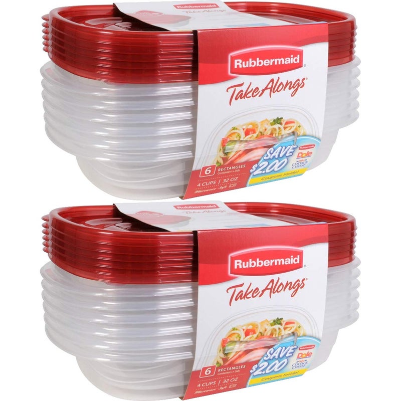 Rubbermaid Take Alongs Food Storage Container, 4-Cup Rectangle, Set of 12, (12 Pack), Red - Image 1